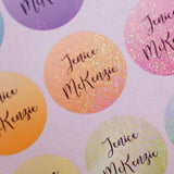 Gradation Glitter Rainbow Round Name Labels