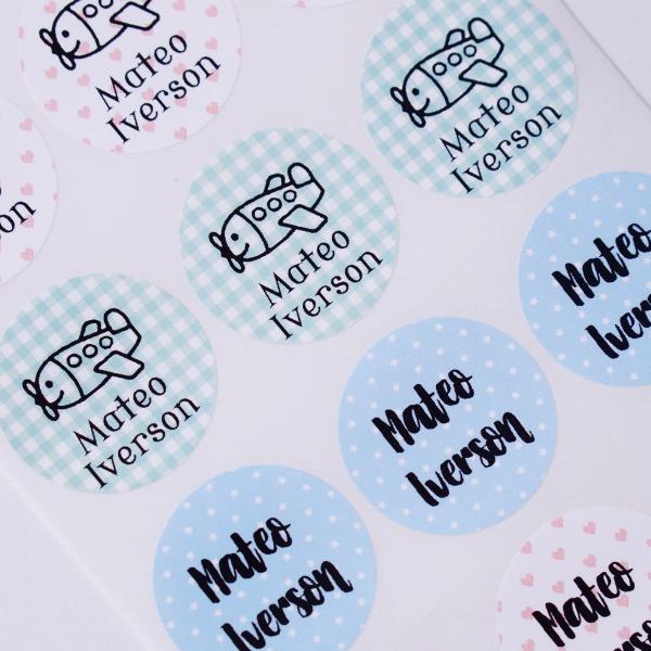 Round Name labels, name stickers personalized
